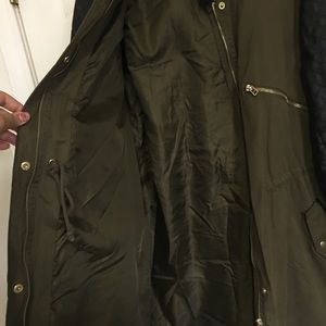 Leather sleeve Army green jacket